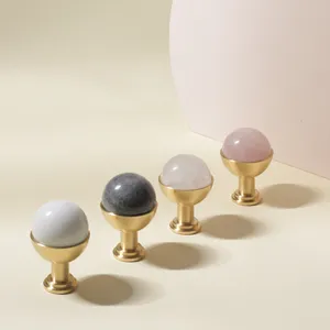 Cabinet Door Handle Manufacturer Luxury Brass Natural Marble Rock Crystal Ball Furniture Handles And Knobs Kitchen Cabinet Door Drawer Tray Pull Handle Knob