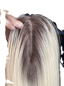 วิกผมคนแท้แบบ100% ผมสีบลอนด์ส่วนตรงกลางของผู้หญิงผมสีทองบางๆปิดฐานผ้าไหมความหนาแน่น130% - Product Image 2