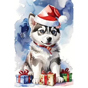 Sống động 2023 New Santa hat món quà giáng sinh Siberian Husky sơn kim cương con chó bắt nạt trẻ em Bộ dụng cụ