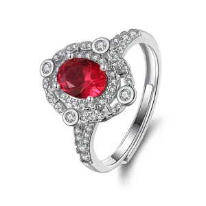 RINNTIN sterling silver 925 ruby cz ring simulated marquise diamond jewelry Rhodium Plated wedding zircon rings for women