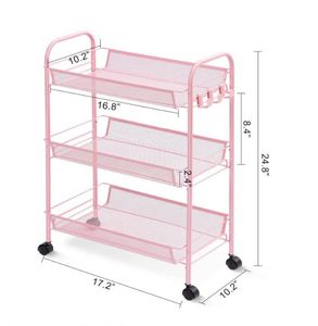 Wire Easy Assemble Utility Cart Storage <b>Trolley</b> Iron Multifunction Rolling Cart Mesh Kitchen Bathroom Laundry Room 3-tier Metal - Product Image 3