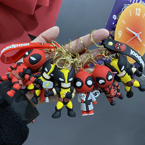 QY New 3D PVC Superhero Keychain Dead-pool Cartoon Figure Pendant <b>Key</b> <b>Ring</b> with Wrist Strap - Product Image 6
