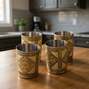 Verre à boisson simple paroi en acier inoxydable plaqué or oriental avec motif floral – Cadeau de fête pour adultes - Product Image 6