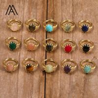 Bagues en pierres précieuses en cristal naturel de 13mm Style classique plaqué or pour cadeau de fête bijoux de haute qualité en gros
