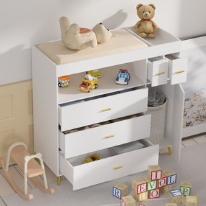 Table à langer durable certifiée BSCI avec 5 tiroirs et armoire, station de rangement multifonctionnelle pour la crèche - Product Image 2
