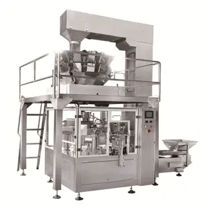 Pre-made ziplock bag candy nuts green beans doypack multihead weigher 14 head rotary packing machine system