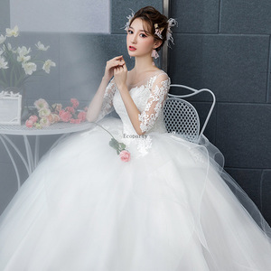 Robes de Mariée <span class=keywords><strong>Femme</strong></span> Coupe Princesse Modernes avec Appliques en Dentelle, Charmantes Robes de Mariée Col en V à Manches Longues, Vestidos de Novia - Product Image 5