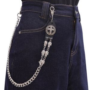 Chaîne de taille unisexe en argent tibétain avec pendentif croix et crâne, style punk, accessoire de mode décontracté, design à une seule boucle - Product Image 1