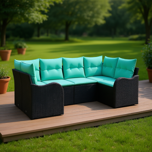 Black Synthetic Poly Rattan Garden <b>Sofa</b> <b>Set</b> With Cushions Outdoor Furniture Contemporary Style - Product Image 2