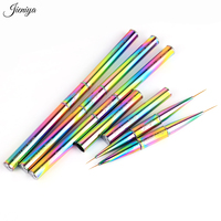 Pinceaux à ongles populaires avec logo personnalisé, manche métallique coloré effet aurore, double embout, pour liner et détails fins