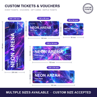 Billets holographiques personnalisés pour événements anime, découpés sur mesure, pour promotions de conventions de fans, adaptés aux couleurs de votre marque, vente en gros