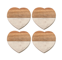 Ensemble de sous-verres en marbre et bois en forme de coeur fabriqués à la main pour salon Table basse tasse à bière pour graver des tapis et des tampons élégants