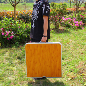 <b>Portable</b> Folding Outdoor <b>Table</b> Bamboo Aluminum Alloy 60x60x10cm Minimalist Design For Picnic And Home Use - Product Image 3