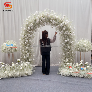 LISSE fait à la main doux gypsophile fleur rangée blanc Rose souffle de bébé fleur artificielle coureur arc ensemble pour la décoration de mariage - Product Image 6