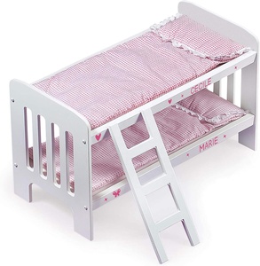 <span class=keywords><strong>Lit</strong></span> superposé triple <span class=keywords><strong>en</strong></span> <span class=keywords><strong>bois</strong></span> rose pour poupées, jouet éducatif pour bébés, avec literie à carreaux, échelle et kit de personnalisation pour poupées de 20 pouces - Product Image 3