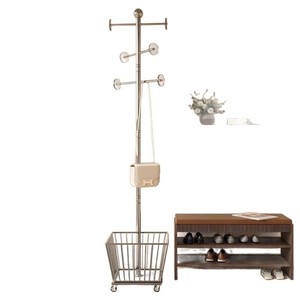 Modern Metal Coat Rack With Basket Space Saving Freestanding Design For Bedroom Entryway Living Room - Product Image 5
