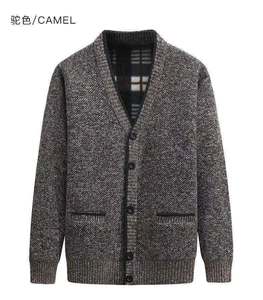 Fall Winter Knitted <strong>Jumpers</strong> <strong>V</strong> <strong>Neck</strong> Cardigan Homme Button Down Plaid Fleece Lined Sweater Jacket for <strong>Men</strong> Father Gifts - Product Image 5