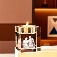 Vente en gros d'usine, porte-bougie en cristal gravé au laser 3D, décoration de table, porte-bougie en verre massif, porte-bougie chauffe-plat, cadeau religieux