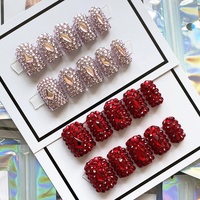 Faux ongles courts décorés, brillants UV, sculptés, luxueux, forme cercueil, épais, réutilisables, en acrylique, faits à la main, à presser, pour manucure artistique