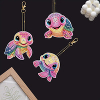 5 pc/ensemble bricolage diamant porte-clés dessin animé tortue pendentif jouets forme spéciale plein diamant peinture porte-clés sac décor cadeau