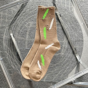 Calcetines de algodón retro para mujer, estilo rasgado, con efecto salpicado de tinta, a media pantorrilla, tipo mendigo, con doble aguja y doble capa de tejido, tendencia Hip Hop - Product Image 6