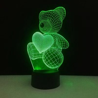 Lampe LED Illusion 3D drôle en forme d'ours mignon, veilleuse pour enfants