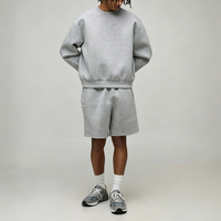 Ensemble de survêtement vintage gris personnalisé, 2 pièces, col rond, coupe ample, en molleton de coton, streetwear urbain pour homme