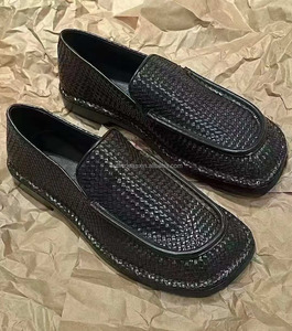 Unisex Women <strong>Men</strong> Intrecciato Woven Square Toe New With Tags Genuine Leather Dress Shoes for <strong>Men</strong> Shiny Leather White Daddy <strong>Loafer</strong> - Product Image 6