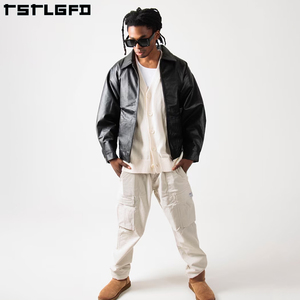 Chaqueta de Cuero de Cordero Ecológica de Alta Calidad Personalizada OEM - Estilo Motociclista y de Trabajo para Hombre, Cuello Alto, Cremallera, Impermeable y Resistente al Viento - Product Image 3