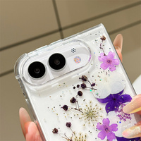 Coque de téléphone transparente en époxy avec fleurs séchées, paillettes et sequins pour iPhone Duo 2026 Fold Shell Floral