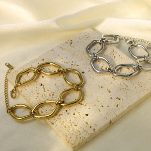 Geometric Irregular Chain <b>Bracelet</b> <b>Set</b> Gold And Silver Stainless Steel Jewelry For Women Fashion Statement Piece - Product Image 1