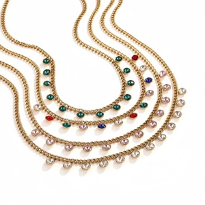 Collar de cadena con dijes de disco y puntos circulares, chapado en oro de 18 quilates, estilo bohemio, con pequeños diamantes, para mujer - Product Image 2