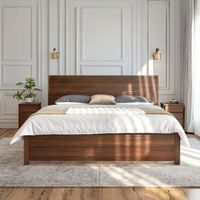 Lit en bois massif de noyer nordique minimaliste moderne, lit double pour chambre à coucher