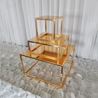 Support à gâteau rond en fer doré à 3 niveaux, présentoir à desserts, piédestal, centre de table pour mariage et Quinceañera, décoration de table, rehausseur de gâteau