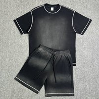 Ensemble short et t-shirt gaufré pour homme, haute qualité, respirant, coutures contrastées, style rétro, coupe oversize, 2 pièces