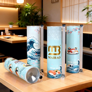 Emballage en tube à pousser pour sushis en papier écologique, avec couche intérieure en aluminium, contenant cylindrique pour plats à emporter avec tube à sauce - Product Image 1