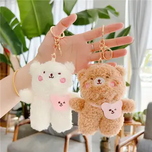12cm Cute Plush mini teddy bear key chains Kawaii Fluffy Stuffed Animals stuffed teddy bears keychain Keyring Pendant bag Charms
