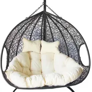 2022 New Camping Modern Seat Garden Courtyard Custom Rattan High Back Wicker Oval Stereo Double Hanging Swing Egg Chair