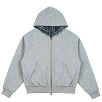 Veste à double fermeture éclair du fabricant personnalisée Boxy Fit Drop Shoulder Striped Flanelle Double Couche Plaid Sweat à capuche réversible pour hommes