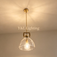 Lampe de table suspendue mini en laiton moleté moderne avec globe en verre transparent et LED à hauteur réglable pour usage commercial et résidentiel