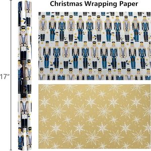 Papel de regalo navideño Cascanueces con diseño de copo de nieve impreso en dorado de doble cara Personalizable - Product Image 2
