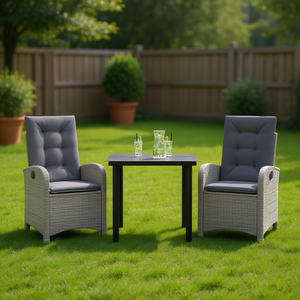 Conjunto de Comedor de Patio de Ratán Sintético Gris con Cojines, 2 Plazas, Muebles de Jardín para Exteriores, Diseño Contemporáneo, Estructura de Acero - Product Image 2