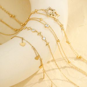 Nouvelle collection transfrontalière d'été, style INS marin et de villégiature, bracelet de cheville multicouche en acier inoxydable 18k, bijou de pied tendance et polyvalent, motifs Cœur et Étoile - Product Image 2