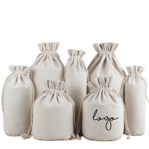 Bolsa de algodón de lona blanca natural personalizada, cordón con doble cuerda de algodón, fondo redondo - Product Image 1