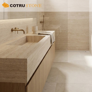 Vasque en travertin naturel, meuble-lavabo flottant en <span class=keywords><strong>marbre</strong></span> <span class=keywords><strong>beige</strong></span> avec tiroir en bois pour <span class=keywords><strong>salle</strong></span> <span class=keywords><strong>de</strong></span> <span class=keywords><strong>bain</strong></span> <span class=keywords><strong>de</strong></span> villa ou d'hôtel - Product Image 4