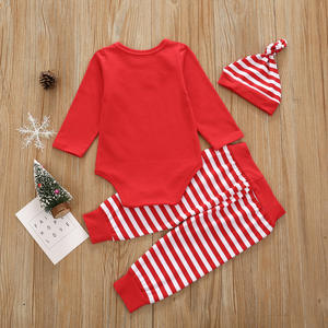 Achetez directement de l'usine chinoise le pull de Noël pour enfants, le combinaison à col rond avec imprimé lettres rouges et le ensemble pantalon rayé - Product Image 3