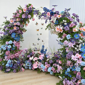 Nouveauté Arche florale rose bleue violette Arrangement <span class=keywords><strong>de</strong></span> fleurs artificielles Toile <span class=keywords><strong>de</strong></span> fond <span class=keywords><strong>de</strong></span> mariage Arche en forme <span class=keywords><strong>de</strong></span> corne pour la décoration d'événements d'anniversaire - Product Image 1