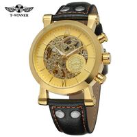 WINNER 8122 Montre mécanique pour garçons de haute qualité en argent Bracelet en cuir Genius Étanche Alpha Automatique Squelette Moq 1 Montre à aiguilles