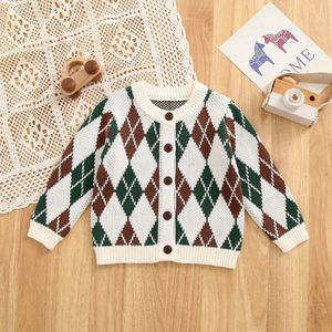 Vente en gros de pulls en coton 100% pour enfants, motif diamant, cardigan pour le printemps et l'automne, veste pour bébé et tout-petit, pour garçons et filles - Product Image 1