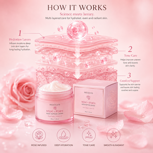 Crème <span class=keywords><strong>Visage</strong></span> Hydratante Éclatante au Peptide <span class=keywords><strong>de</strong></span> <span class=keywords><strong>Rose</strong></span> MSM PDRN 50g avec <span class=keywords><strong>Eau</strong></span> <span class=keywords><strong>de</strong></span> <span class=keywords><strong>Rose</strong></span> et Huile <span class=keywords><strong>de</strong></span> <span class=keywords><strong>Rose</strong></span>, Soin OEM ODM pour la Peau, Marque Privée - Product Image 5
